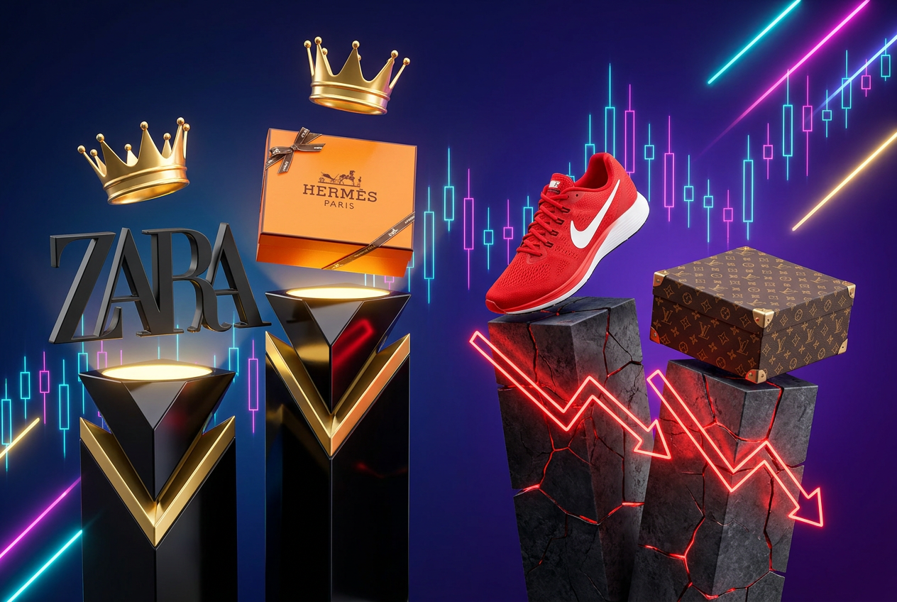 Logos de Zara, Hermès, Nike y Louis Vuitton sobre pedestales: ganadores y perdedores del Kantar BrandZ 2026